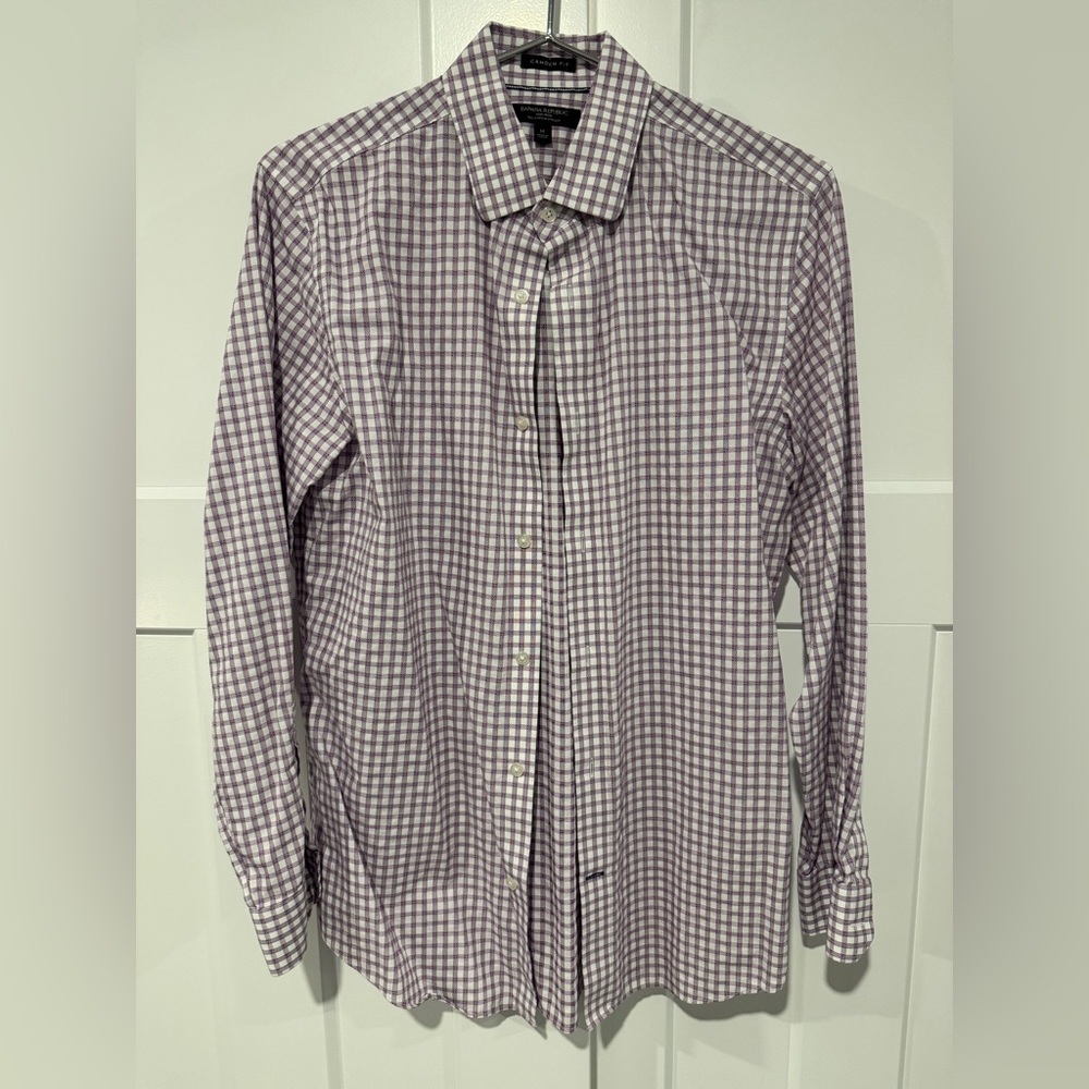 Banana Republic Non- Iron Camden Fit Purple and White Checkered Men's Shirt